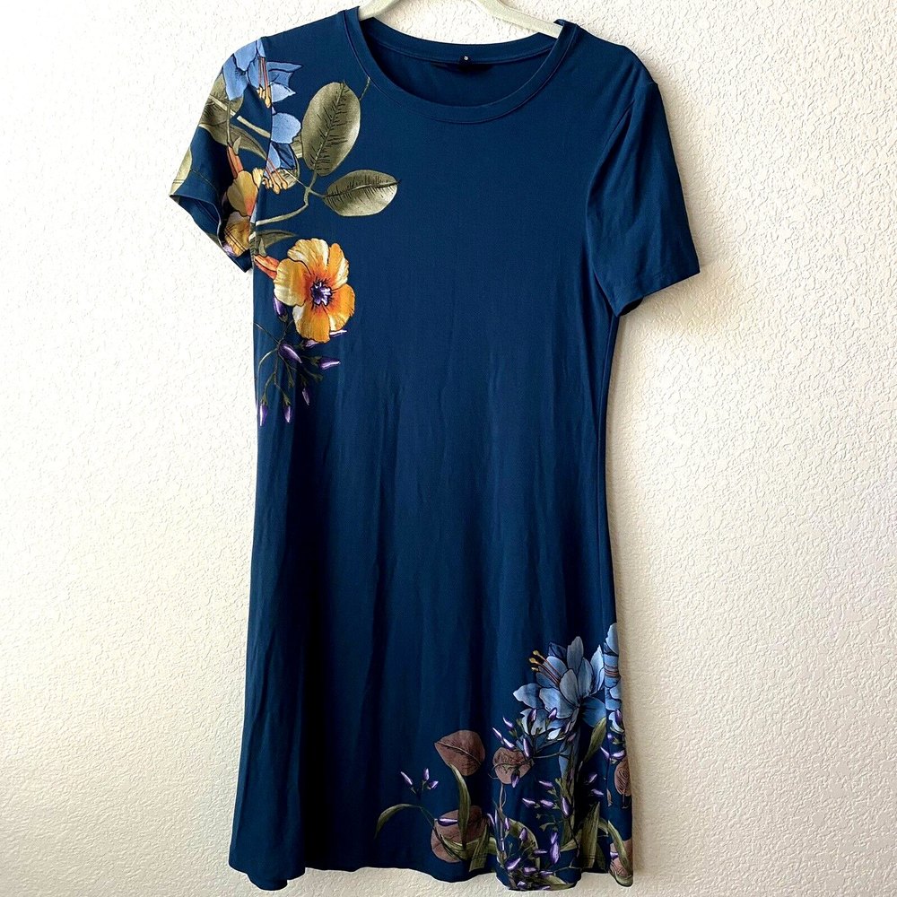 Desigual womens short sleeve floral knit dress size small 21swvkag